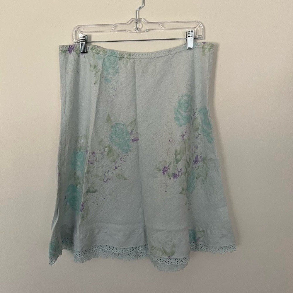 J. Jill baby blue linen floral skirt with eyelet trim - Size L